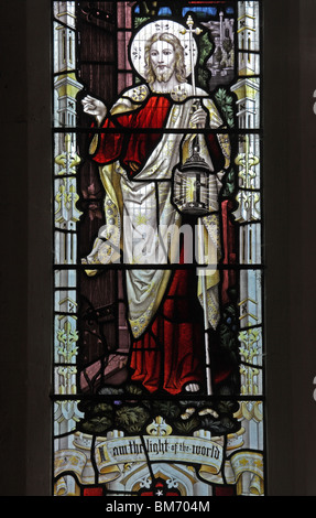 A stained glass window; Jesus Christ as the Light of the World; St Mary's Church, Halford, Warwickshire, England. Glass by Frank Holt & Co. of Warwick Stock Photo