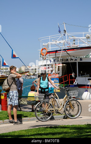 greece kos quay town alamy ferries ferryboat cyclists which