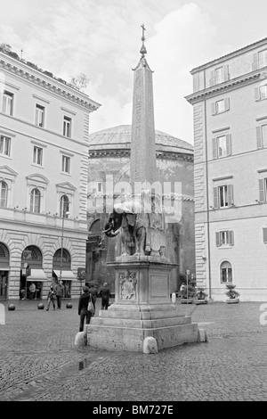 Rome, Italy, 30 January 2010 -- The Pulcino della Minerva, a famous Gian Lorenzo Bernini elephant sculpture, which supports an E Stock Photo