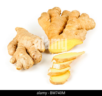 Sliced ginger root spice isolated on white background Stock Photo