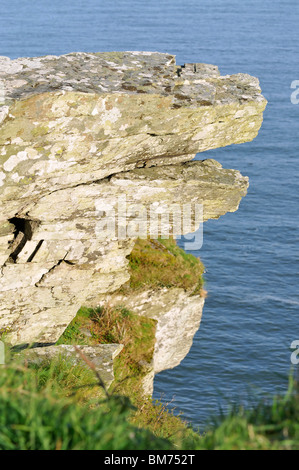 Devonian Limestone Rock overhang on top of Castle Rock, Valley Of The Rocks, Exmoor, Devon Stock Photo