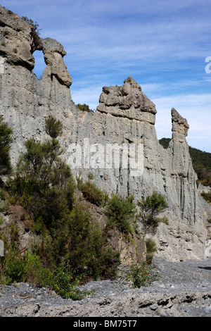 The Putangirua Pinnacles rock formations in Palliser Bay on the Wairarapa coast of New Zealand's North Island Stock Photo