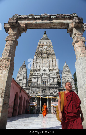 The Mahabodhi Temple, the Buddhist temple built where Buddha attained enlightenment in Bodh Gaya or Bodhgaya in India. Stock Photo