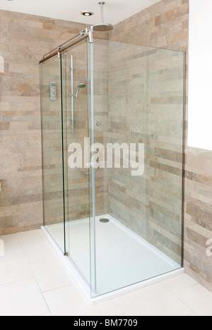 Glass wall shower area in luxury bathroom Stock Photo
