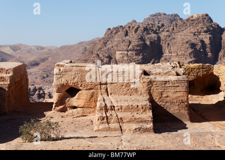 Steps and altar of the High Place of Sacrifice in Petra Stock Photo