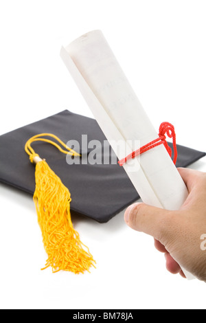 Graduation cap and diploma on white background Stock Photo - Alamy