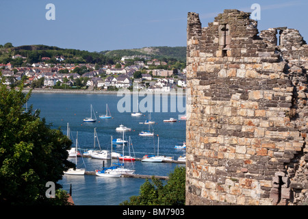 Deganwy Quays Marina on the Conwy Estuary from Conwy Castle on North Wales West Coast Stock Photo