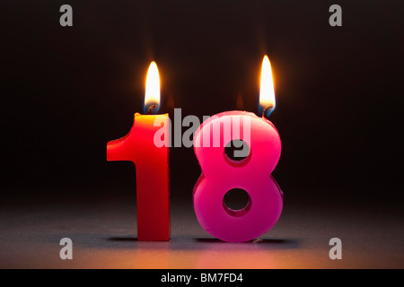 Two Candles In The Shape Of The Number 18 Stock Photo