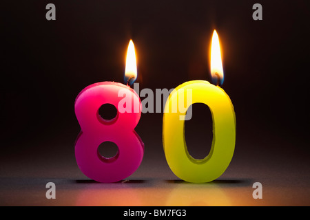 Two Candles In The Shape Of The Number 80 Stock Photo