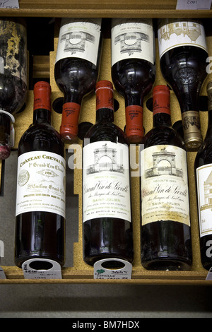 Bordeaux Wines in Eurocave Wine Cellar Storage Cabinet Stock Photo