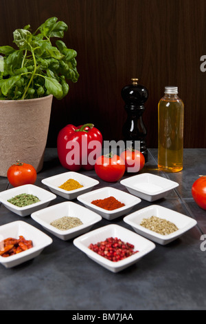 Various herbs, spices and vegetables Stock Photo