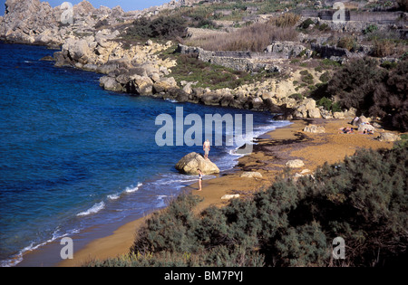 San Blas Bay is a small sandy beach in Gozo in Malta. Stock Photo