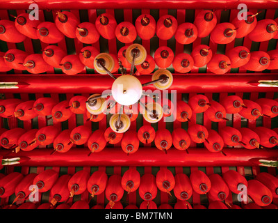 Lanterns under the roof of the Chinese temple in Kuching, Malaysian Borneo Stock Photo
