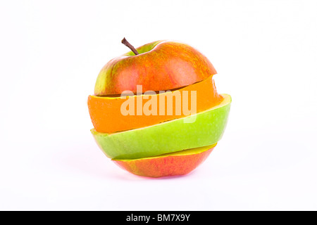 orange and apple slices isolated on white background Stock Photo