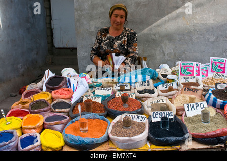 Colourful spices at marketstand, Osh, Kyrgyzstan Stock Photo