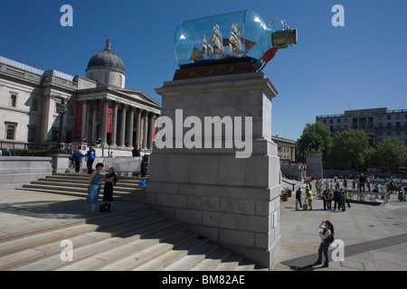 Artist Yinka Shonibare's artwork Nelson's Ship in a Bottle on Fourth Plinth London's in Trafalgar Square. Stock Photo