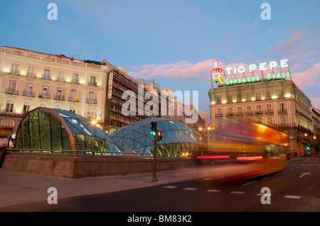 Puerta del Sol at dusk. Madrid, Spain. Stock Photo