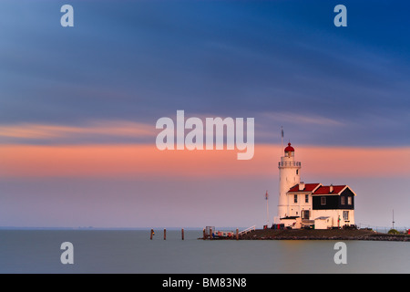 Lighthouse Paard van Marken at sunset Stock Photo