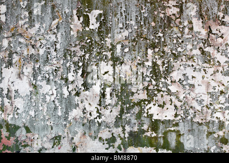Tatter of a multi-colored old paint on a surface of a concrete wall Stock Photo
