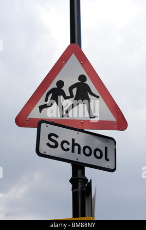 School ahead warning road sign Stock Photo - Alamy