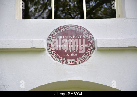 Wall plaque on Keats House, Keats Grove, Hampstead, London Borough of Camden, London, England, United Kingdom Stock Photo