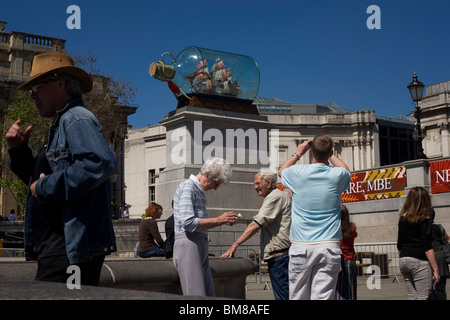 Artist Yinka Shonibare's artwork Nelson's Ship in a Bottle on Fourth Plinth London's in Trafalgar Square. Stock Photo