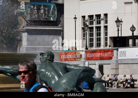 Artist Yinka Shonibare's artwork Nelson's Ship in a Bottle on Fourth Plinth London's in Trafalgar Square. Stock Photo