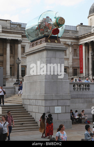 The famous Fourth plinth at Trafalgar Square in London showing the new 'Nelson's Ship in a Bottle' installation Stock Photo