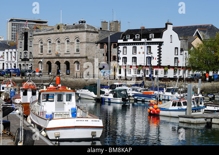 boats moored at the barbican in plymouth, devon, uk Stock Photo