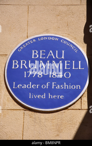 Beau Brummell blue plaque, Chesterfield Street, Mayfair, City of Westminster, Greater London, England, United Kingdom Stock Photo