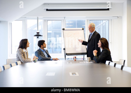 Business people in office meeting with flip chart Stock Photo