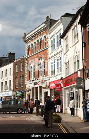 UK, Cornwall, Launceston, Market Square, shops in pedestrianised area Stock Photo