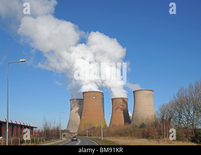 Cooling towers with steam and water vapour rising Rugeley Power Station Staffordshire England Stock Photo