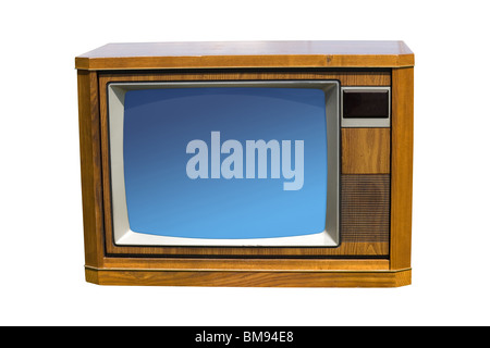 Old-fashioned Television with white background Stock Photo
