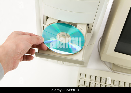 Desktop Computer and CD-ROM Drive close up shot Stock Photo
