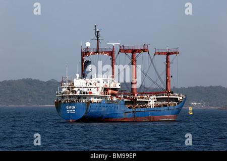 Gatun General cargo ship waiting in Pacific Ocean to enter the the Panama Canal, Panama Stock Photo