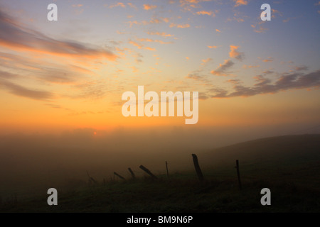 Sunrise in the meadow Masuria Poland Stock Photo