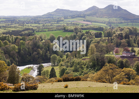 The Eildon Hills in the Scottish Borders UK in springtime - Scott's View of the Tweed valley and the hills Stock Photo