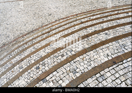 Old curved stone steps – cobblestones – granit - outdoor Stock Photo
