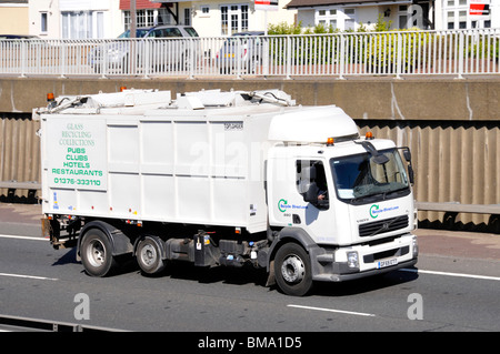 Lorry Reycle Recycling lorry truck collecting glass wine bottles from recycle bin ...