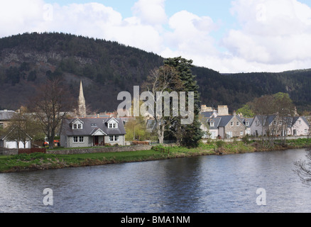 village of Ballater and River Dee Aberdeenshire Scotland  May 2010 Stock Photo