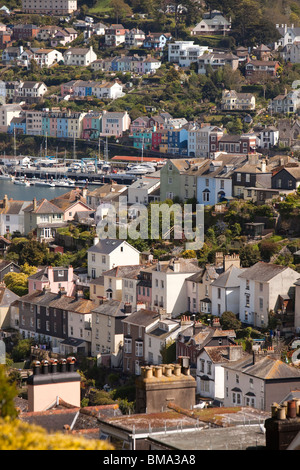 UK, England, Devon, Dartmouth, elevated view of town and River Dart across to Kingswear Stock Photo