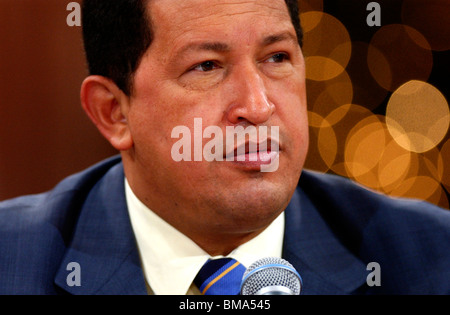 Venezuela's President Hugo Chavez attends a press conference in the Miraflores Palace in Caracas, Venezuela. Stock Photo