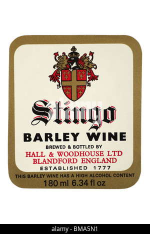 Hall & Woodhouse Stingo Barley Wine Ale bottle label - date unknown. Stock Photo