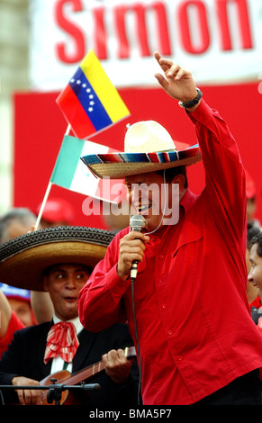 Venezuela's President Hugo Chavez sings Mexican songs at a rally in Caracas, Venezuela, November 19, 2005. Photo/Chico Sanchez Stock Photo