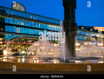 Night time view of Sergels Torg, central public square, and Kulturhuset cultural centre in Stockholm, Sweden Stock Photo