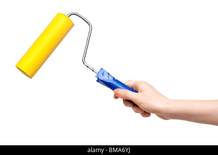 Woman hand with roller. Isolated on white. Stock Photo