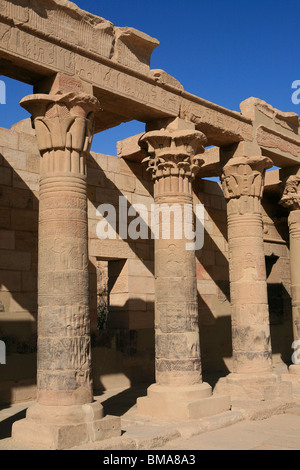 A colonnade of the Outer Court of the Temple of Isis, proper at Philae now on Agilka Island in Egypt Stock Photo