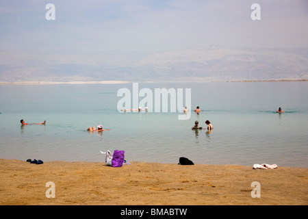 Dead Sea Bathers at 'Meridian Beach' - Israel - with Jordan on Stock ...