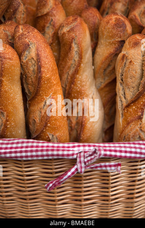 Basket of French Stick Bread, Market, Paris, France Stock Photo